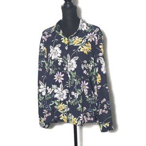 H&M Blue Floral Button Down Shirt Sheer Collared